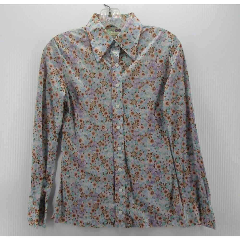 VINTAGE Huk A Poo Top Small Shirt Button Up Floral Dagger Collar